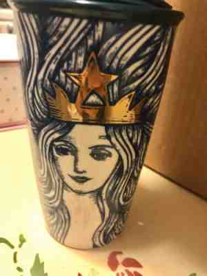 Starbucks Limited Edition RARE Blue Ceramic Mermaid Hot Tumbler Wavy Gold Leaf - Sold on eBay Dec, 6th 2019 for $39.99