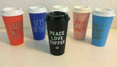 6 SET Starbucks Peace, Love, Coffee Cup Limited Edition Reusable MULTICOLOR 2013 - Sold on eBay Dec, 6th 2019 for $15.50