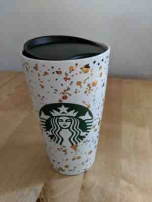Starbucks 2019 Ceramic Holiday Traveler 12oz Tumbler Cup gold speckles - Sold on eBay Dec, 6th 2019 for $25.00