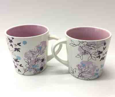 Starbucks Set of 2 Coffee Mug Blue Pink Purple Lavender Floral Leaves 16oz 2006  - Sold on eBay Dec, 6th 2019 for $30.69