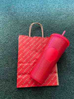 NEW STARBUCKS 2019 Neon Pink Studded Cold Cup Tumbler WINTER HOLIDAY 24 oz - Sold on eBay Dec, 6th 2019 for $17.50