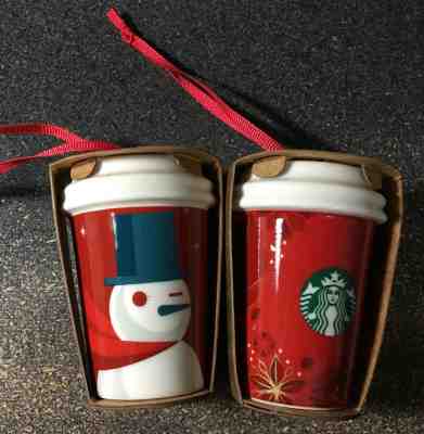 Starbucks To Go Cup Ceramic Christmas Ornament Lot 2012 2013 Snowman Mermaid NEW - Sold on eBay Dec, 6th 2019 for $35.00