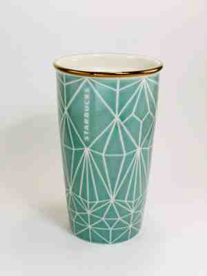 Starbucks Gorgeous Green Diamond Design 12 oz Ceramic Double Wall Travel Tumbler - Sold on eBay Dec, 8th 2019 for $26.07