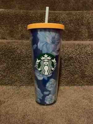 2019 Starbucks 24 Oz. Tumbler,  Desert Floral Cactus Blue - Sold on eBay Dec, 8th 2019 for $15.00