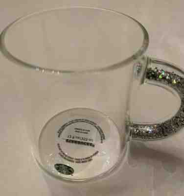 Starbucks  2019 Silver Glitter Handle Clear Glass Coffee Cup Mug Limited Edition - Sold on eBay Dec, 8th 2019 for $35.00