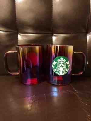 2 New 2019 Starbucks Red Iridescent Christmas Edition Mug Cup Glass 14 Fl Oz - Sold on eBay Dec, 8th 2019 for $52.00