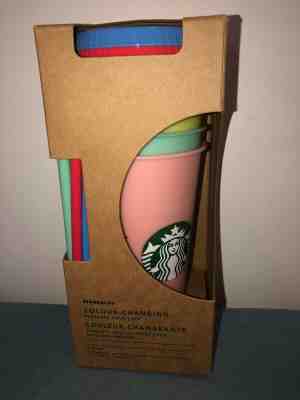 Starbucks Color Changing Reusable Cold Cup Tumbler Pack of 5 w/ Lids Straws 24oz - Sold on eBay Dec, 7th 2019 for $99.00
