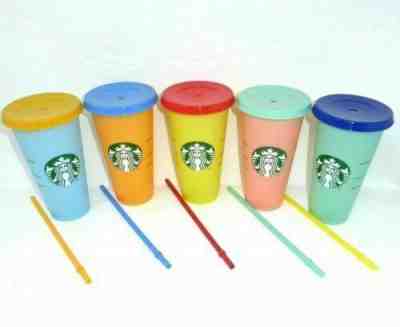 Starbucks Color Changing Cold Cups Set / 5 Cups, Lids & Straws Reusable 2019 NEW - Sold on eBay Dec, 7th 2019 for $119.99