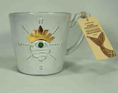 Starbucks Compass Green Siren's Swarovski Crystal Green Eye Gold Crown Mug, 12oz - Sold on eBay Dec, 7th 2019 for $21.95
