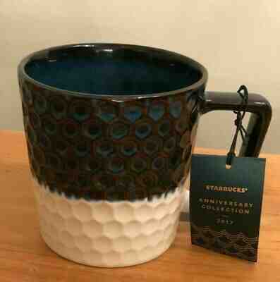 NWTS Starbucks 2017 Siren Scales Anniversary Blue & White Ceramic Mug 12oz - Sold on eBay Dec, 7th 2019 for $54.85