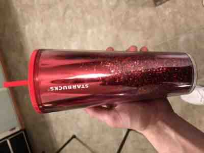 Starbucks 2019 Red Cascading Glitter Cold Cup Tumbler Holiday Christmas 24 oz - Sold on eBay Dec, 7th 2019 for $25.00