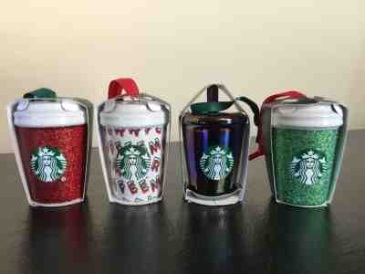 SET (4) STARBUCKS Coffee 2019 ornament Winter Holiday Cups Christmas ORNAMENTS - Sold on eBay Dec, 7th 2019 for $49.95