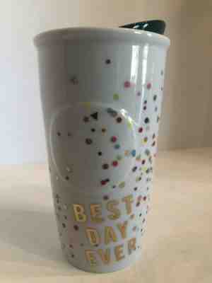 Starbucks BEST DAY EVER 2015 Confetti Travel Ceramic Mug & Lid White w/Green Lid - Sold on eBay Dec, 7th 2019 for $17.85