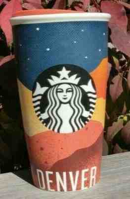 Starbucks Denver Ceramic Double Wall Travel 6" Mug Blue Orange w/Lid 2016 - Sold on eBay Dec, 7th 2019 for $23.99