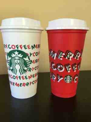 Starbucks Holiday Christmas 2019 Red and White Hot Reusable Cup w/ Lid- 2cups - Sold on eBay Dec, 7th 2019 for $17.00