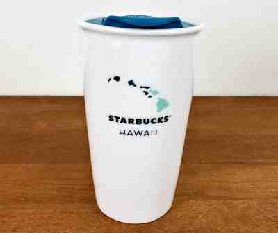Starbucks 2012 Hawaii 12 Oz Ceramic Travel Tumbler with Teal Lid Mug Cup - Sold on eBay Dec, 7th 2019 for $34.99