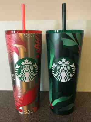 Starbucks Christmas Tumblers Mistletoe Sliver & Green Holly Lot Of 2 New 2019 - Sold on eBay Dec, 9th 2019 for $45.00