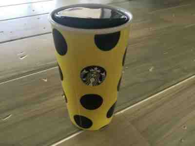 Starbucks Coffee Ceramic Travel Mug 2015 Mermaid Yellow W/Black Polka Dots - Sold on eBay Dec, 9th 2019 for $17.79