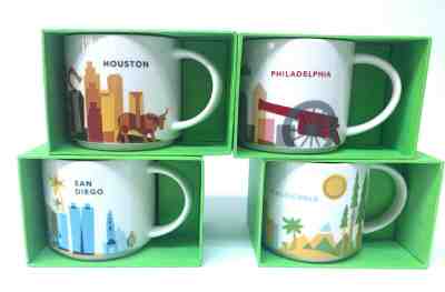 LOT Starbucks You are Here Mugs Philadelphia California San Diego Houston 14oz  - Sold on eBay Dec, 9th 2019 for $34.00