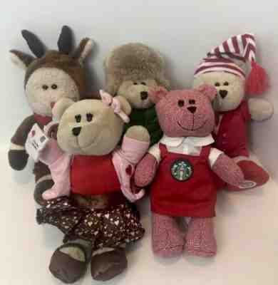 Lot of 5 Starbucks Bearista Bears 2003, 2007, 2011 x 2, 2016 Christmas + Plush  - Sold on eBay Dec, 9th 2019 for $31.16