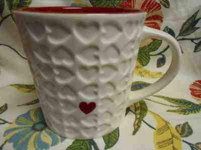 STARBUCKS 2007 Heart Large Mug Valentine's Day Embossed White w/ Red Heart 16 oz - Sold on eBay Dec, 9th 2019 for $19.95