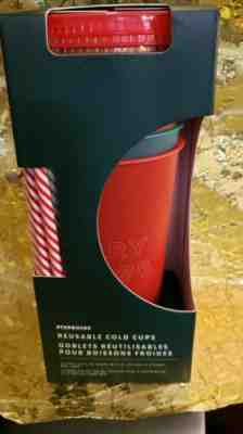 Starbucks 2019 Holiday Christmas Reusable Cold Cups W/ Straws 24oz 5pk Tumbler - Sold on eBay Dec, 8th 2019 for $17.50