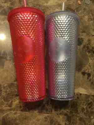 2 STARBUCKS 2019 FALL HOLIDAY Cup Tumbler Both Neon Pink & Platinum Set Silver - Sold on eBay Dec, 8th 2019 for $40.00
