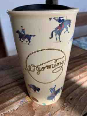 2016 Starbucks WYOMING 12oz Ceramic Travel Mug Cowboy Cactus Coffee Tumbler - Sold on eBay Dec, 8th 2019 for $32.00