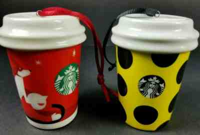 (2) Starbucks Holiday 2011 & 2015 Coffee Latte Cups Christmas Tree Ornaments Lot - Sold on eBay Dec, 8th 2019 for $18.99