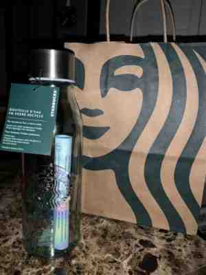 Starbucks 2019 Glass Water Bottle, Recycled Glass from Spain - Sold on eBay Dec, 8th 2019 for $28.49