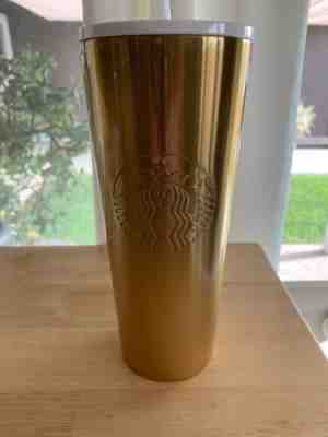 2019 Starbucks Gold Stainless Steel Cold Cup Tumbler white straw NEW holiday - Sold on eBay Dec, 8th 2019 for $24.99