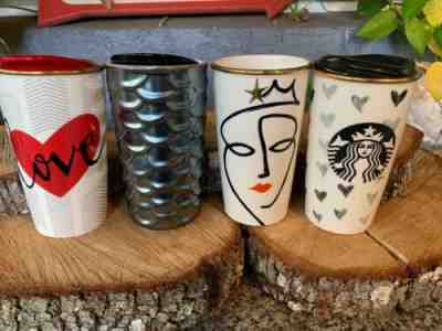 4 Starbucks Double Wall Ceramic Hot Tumblers Lot 10oz & 12oz ~ Some New!! - Sold on eBay Dec, 8th 2019 for $55.00