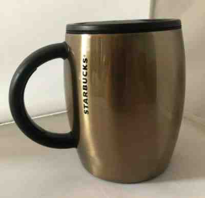 STARBUCKS 2012 GOLD STAINLESS STEEL BARREL COFFEE MUG - 14oz - TRAVEL CUP W/ LID - Sold on eBay Dec, 8th 2019 for $22.99
