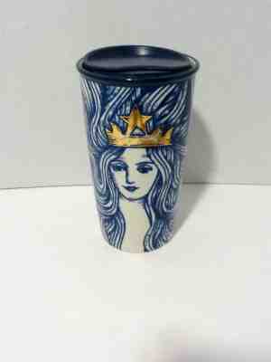 Starbucks 2016 Siren Mermaid Gold Crown ceramic travel mug tumbler with lid - Sold on eBay Dec, 8th 2019 for $24.99