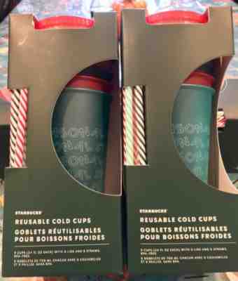 Starbucks Holiday Christmas Reusable Cold Cups Set Of 5 - Sold on eBay Dec, 10th 2019 for $19.99