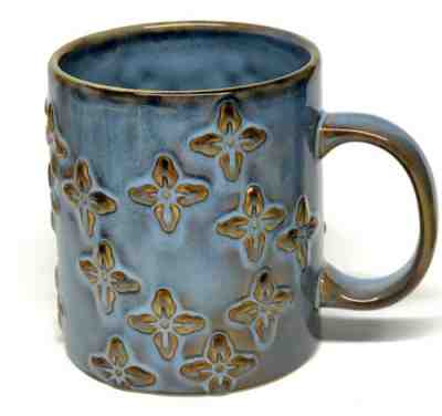 Starbucks Mug 2008 Denim Stonewash Blue Embossed Textured 3D Brown Flowers 16OZ - Sold on eBay Dec, 10th 2019 for $36.00