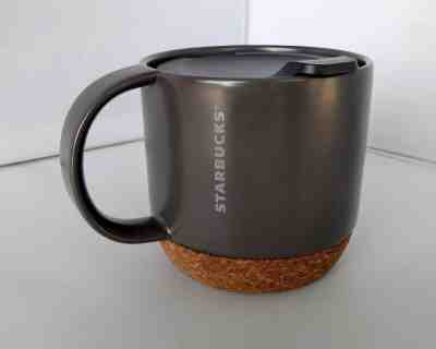 Starbucks 2016 Cork Bottom Dark Gray Ceramic Travel Mug with Lid 12 Fl Oz. - Sold on eBay Dec, 10th 2019 for $15.99
