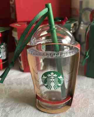 Starbucks Coffee Ornament 2015 COLD CUP FRAPPUCCINO Clear Dome Lid and Straw NEW - Sold on eBay Dec, 10th 2019 for $24.88