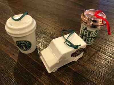 Starbucks Christmas Holiday Ornament Lot Three (3) Delivery Truck and Cups - Sold on eBay Dec, 10th 2019 for $19.98