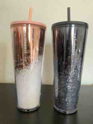 Starbucks Tumble PINK & BLACK Glitter Tumbler 24 Venti  Holiday Limited Edition  - Sold on eBay Dec, 10th 2019 for $49.97