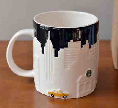 NEW 2012 Starbucks Relief Coffee Mug NYC Skyline Black White Yellow Cab 18 oz - Sold on eBay Dec, 10th 2019 for $29.95