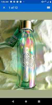 Holiday 2019 STARBUCKS Iridescent Rainbow RECYCLED GLASS WATER BOTTLE Christmas - Sold on eBay Dec, 10th 2019 for $35.00