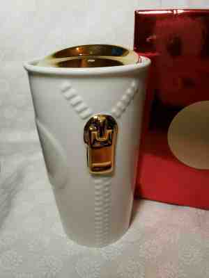 Starbucks Coffee Co. White Ceramic 10oz Tumbler Cup Gold Zipper 2015 New in Box - Sold on eBay Dec, 10th 2019 for $25.00