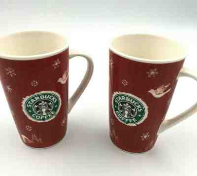 Starbucks 2 Coffee Mugs Holiday 2008 Latte 16fl oz Christmas Red White Excellent - Sold on eBay Dec, 10th 2019 for $17.97