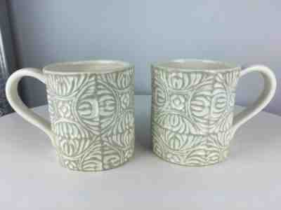 Set of 2 Starbucks Coffee Mugs 2009 Tan Cream Handpainted Embossed Texture - Sold on eBay Dec, 10th 2019 for $23.00