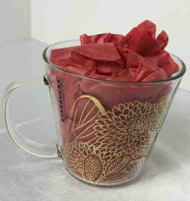STARBUCKS Clear Glass Mug w Handle Tea Cup 14oz Gold Butterfly  NEW - Sold on eBay Dec, 10th 2019 for $34.99