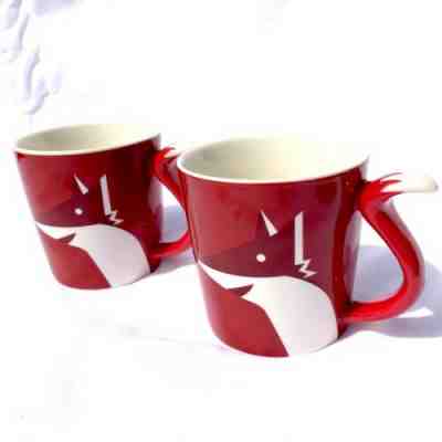 Starbucks Coffee Red Fox Tail Mug Tea Cup Tumbler Holiday Bone China Set 2 - Sold on eBay Dec, 9th 2019 for $24.95