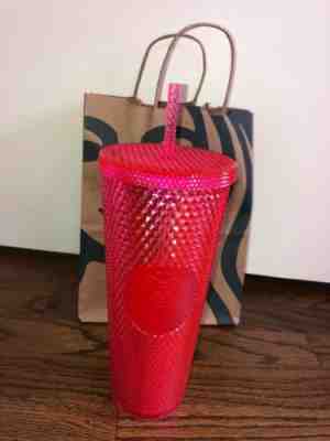 NEW Starbucks Hot Neon Pink Studded Cold Cup Tumbler Winter Holiday 2019 24 oz - Sold on eBay Dec, 9th 2019 for $20.00