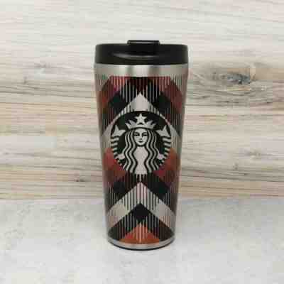 Starbucks Plaid 16 oz Travel Mug Tumbler Stainless Steel Red Black 2014 Retired - Sold on eBay Dec, 9th 2019 for $29.99