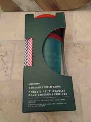 Starbucks Reusable Cold Cups Christmas 2019 With Straw 24oz 5 Pack NIB BPA Free - Sold on eBay Dec, 9th 2019 for $18.00